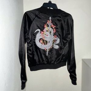 LF- SEEK Jacket- Snake Design Satin Bomber Jacket
